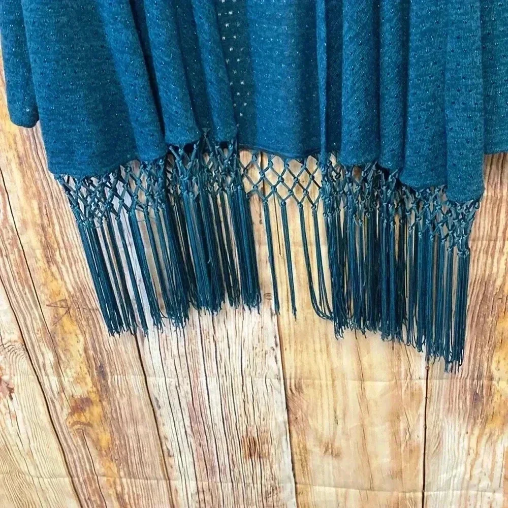 Women's Cardigan Lorenza Blau 36 Uk-US Size L Blue with Glitter & Fringe